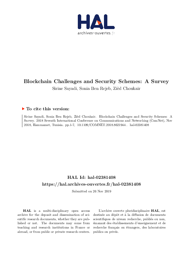(PDF) Blockchain Challenges and Security Schemes: A Survey