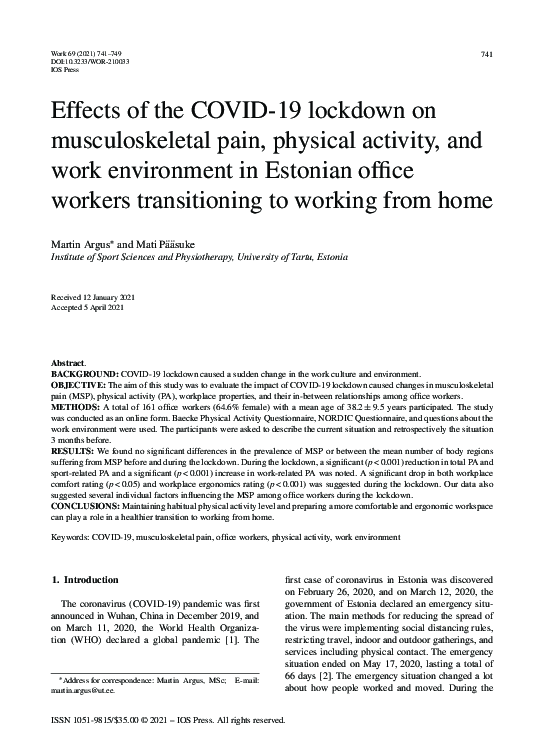 (PDF) Effects of the COVID-19 lockdown on musculoskeletal pain ...