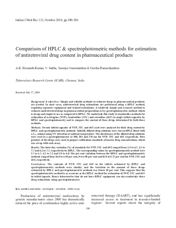 (PDF) Comparison of HPLC & spectrophotometric methods for estimation of ...