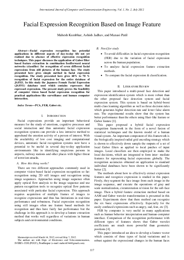 (PDF) Facial Expression Recognition Based on Image Feature