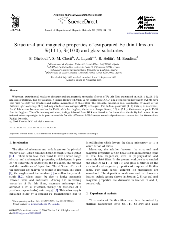 (PDF) Structural and magnetic properties of evaporated Fe thin films on ...