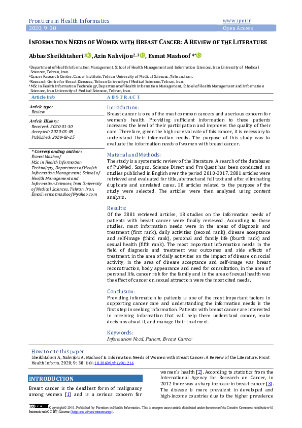 (PDF) Information Needs of Women with Breast Cancer: A Review of the ...