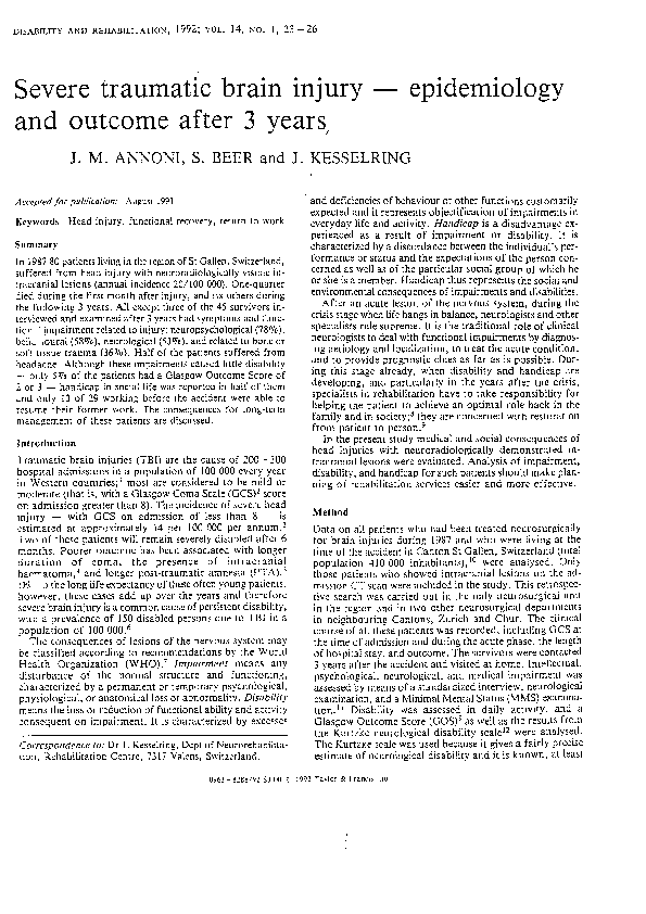(PDF) Severe traumatic brain injury — epidemiology and outcome after 3 ...