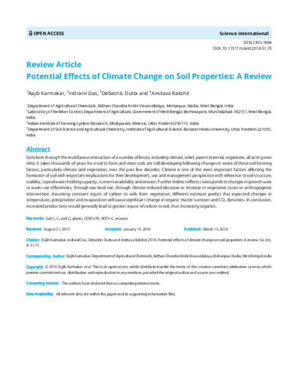 (PDF) Potential Effects of Climate Change on Soil Properties: A Review