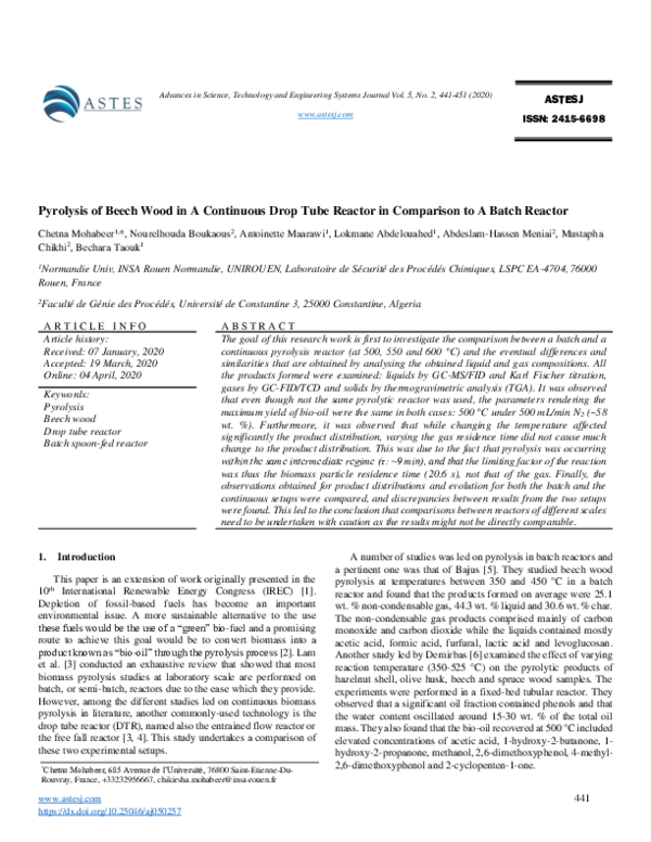 Pdf Pyrolysis Of Beech Wood In A Continuous Drop Tube Reactor In Comparison To A Batch Reactor Antoinette Maarawi Lokmane Abdelouahed And Bechara Taouk Academia Edu