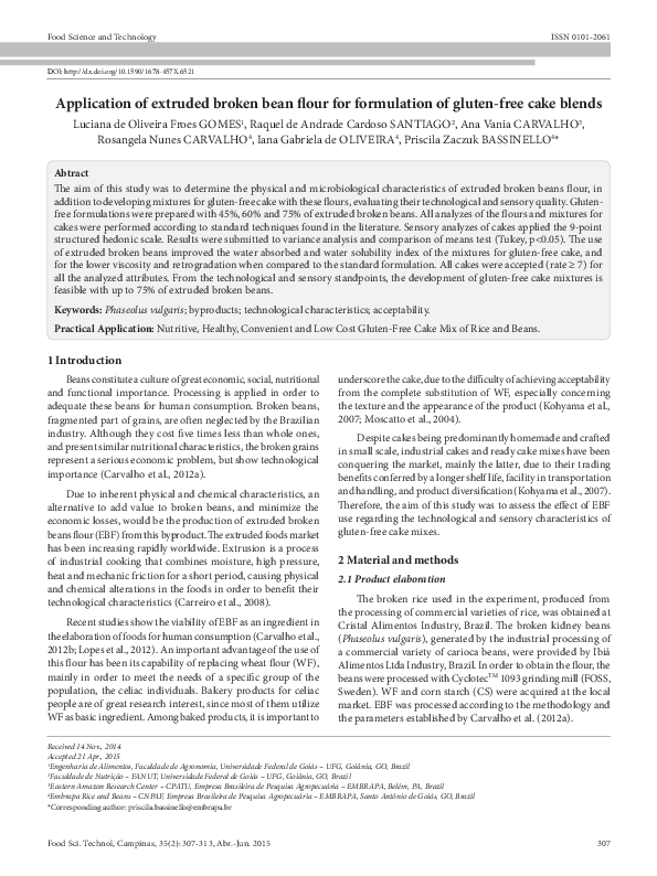 (PDF) Application of extruded broken bean flour for formulation of ...