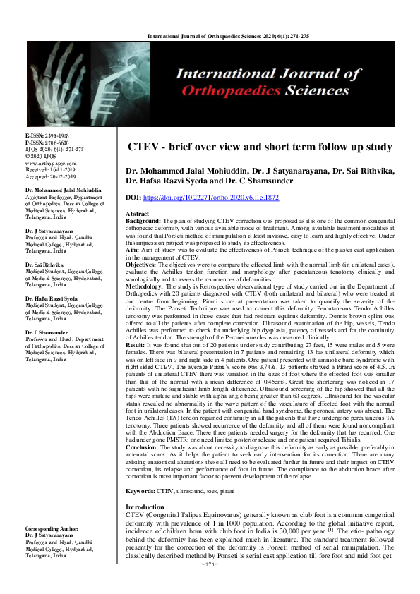 (PDF) Evaluating Ponseti Method for CTEV Treatment