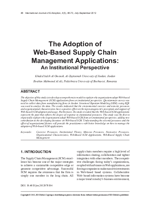 (PDF) The Adoption of Web-Based Supply Chain Management Applications ...