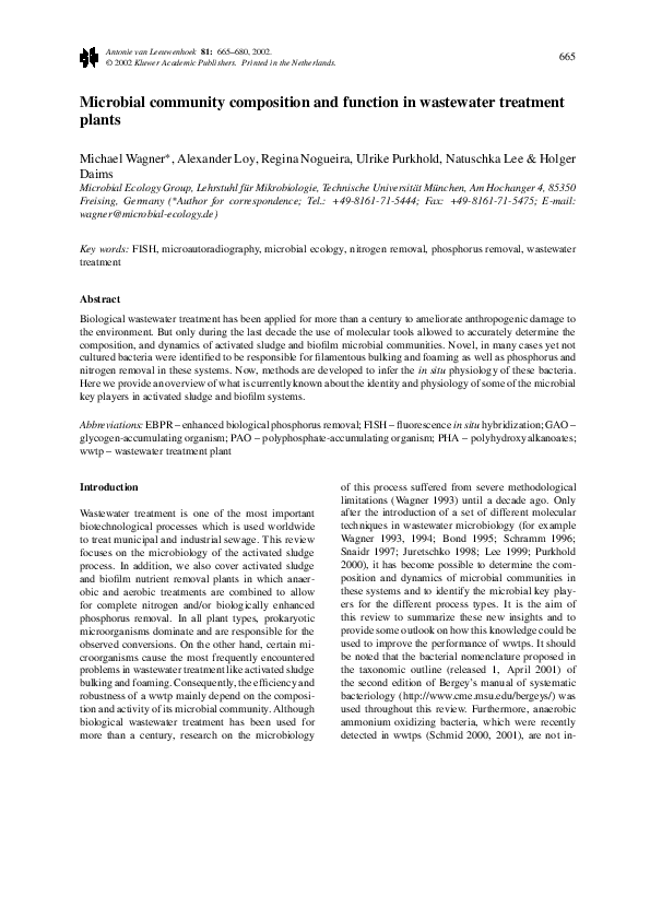 (PDF) Microbial community composition and function in wastewater ...