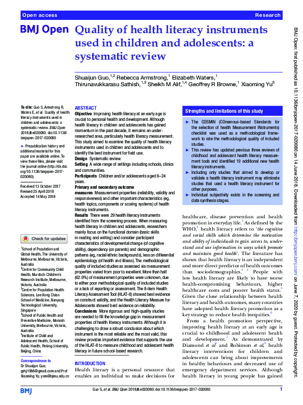 (PDF) Quality of health literacy instruments used in children and ...