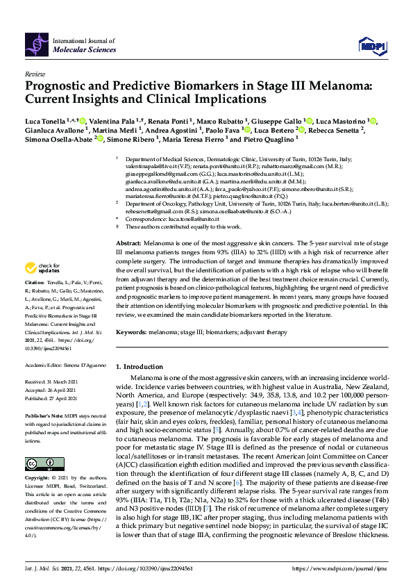 (PDF) Prognostic and Predictive Biomarkers in Stage III Melanoma ...