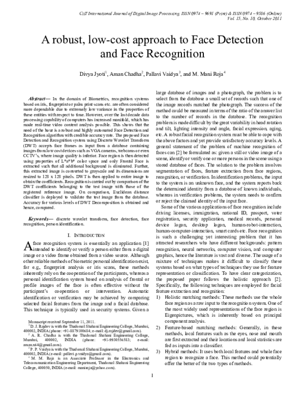 (PDF) A robust, low-cost approach to Face Detection and Face Recognition