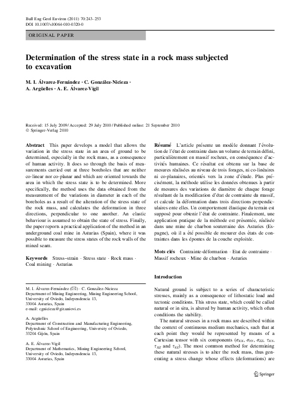 (PDF) Determination of the stress state in a rock mass subjected to ...