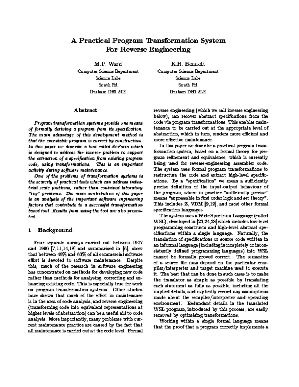 (PDF) A practical program transformation system for reverse engineering