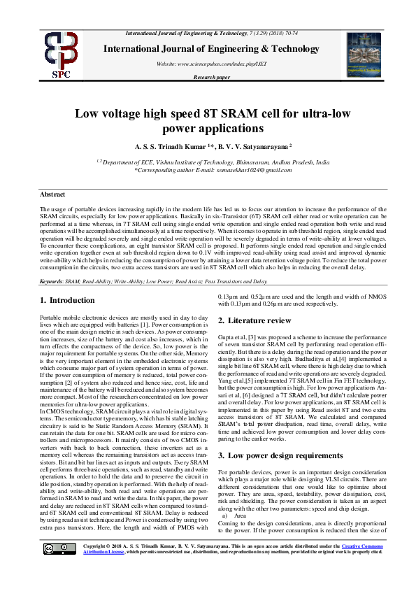(PDF) Low voltage high speed 8T SRAM cell for ultra-low power applications