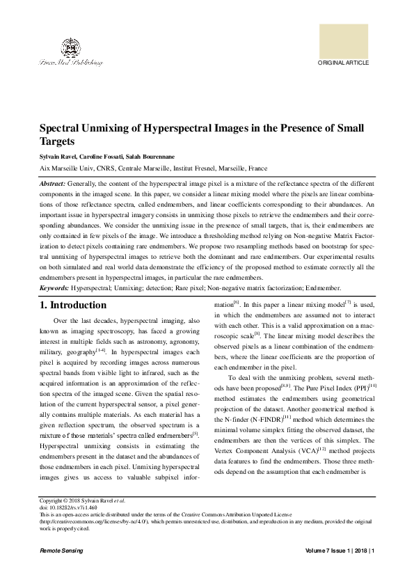 (PDF) Spectral Unmixing of Hyperspectral Images in the Presence of ...