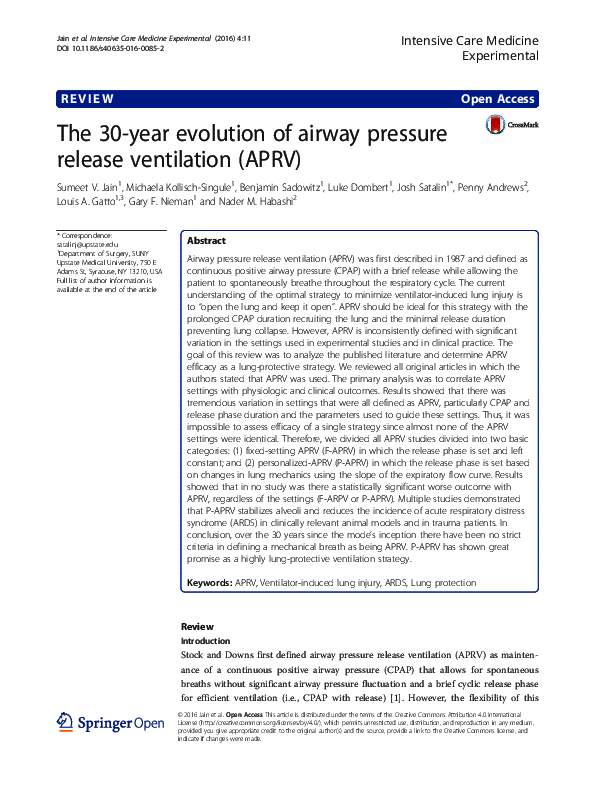 (PDF) The 30-year evolution of airway pressure release ventilation (APRV)