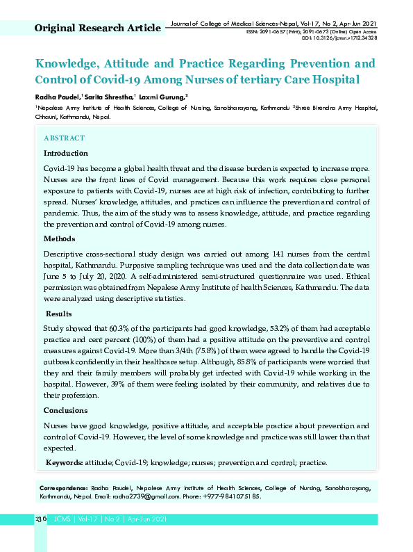(PDF) Knowledge, Attitude and Practice regarding Prevention and Control ...