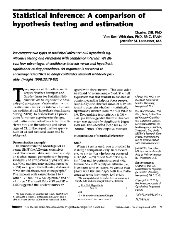 (PDF) Statistical inference: A comparison of hypothesis testing and ...