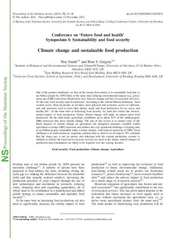(PDF) Climate change and sustainable food production