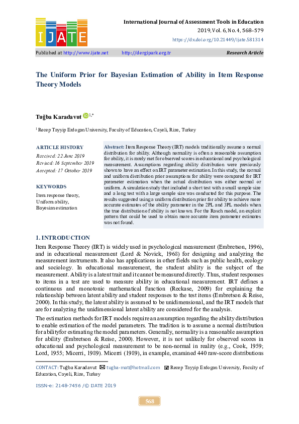 (PDF) The Uniform Prior for Bayesian Estimation of Ability in Item ...