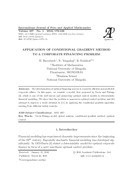(PDF) Application of Conditional Gradient Method to a Corporate ...