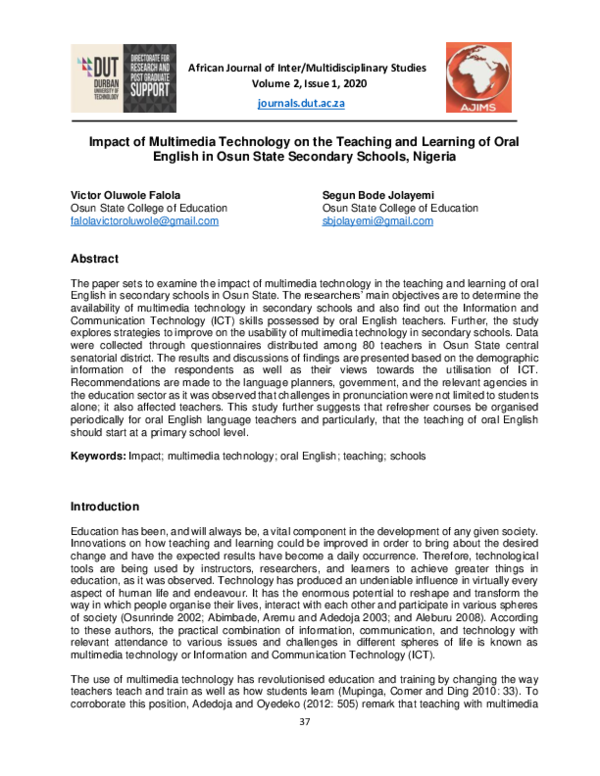 (PDF) Impact of Multimedia Technology on the Teaching and Learning of ...