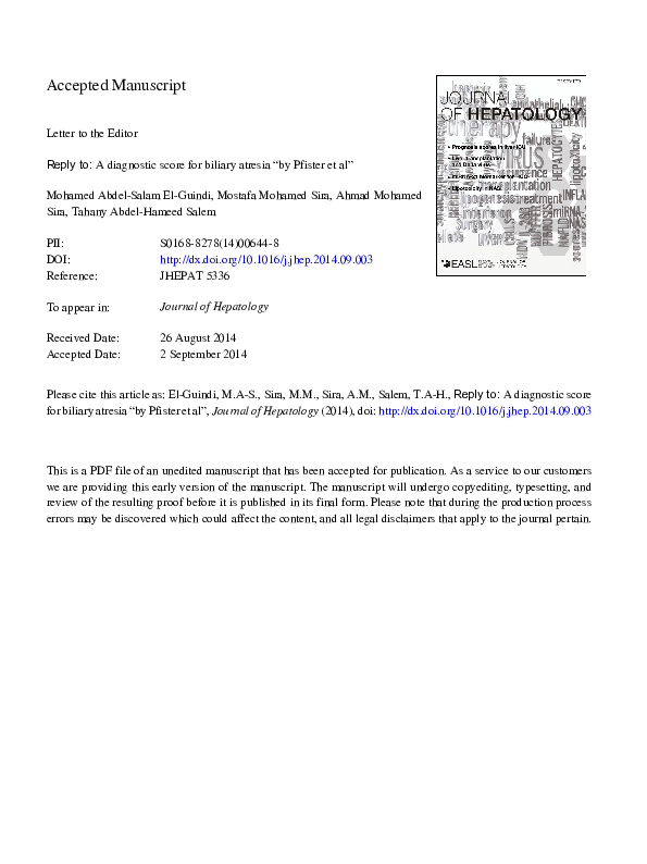 (PDF) Reply to: “A diagnostic score for biliary atresia”