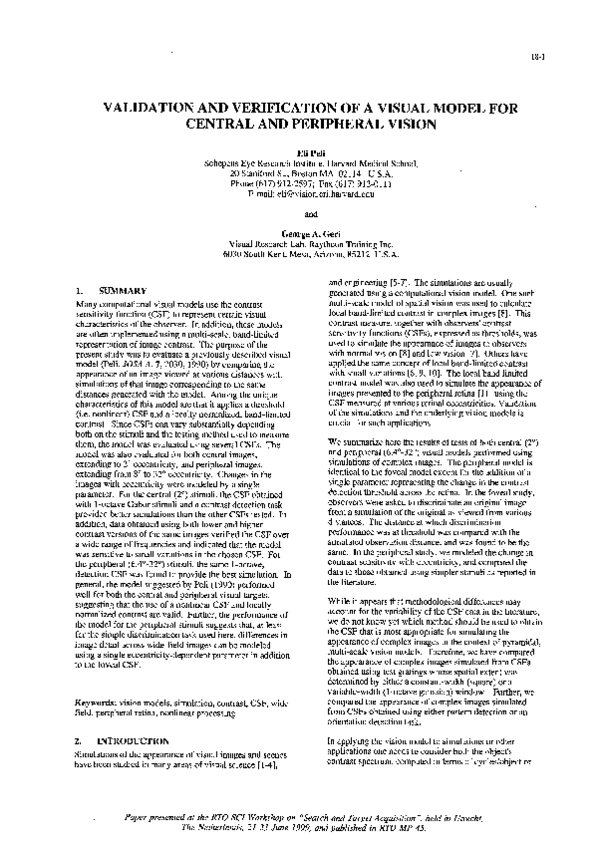 (PDF) Validation and Verification of a visual model for central and ...