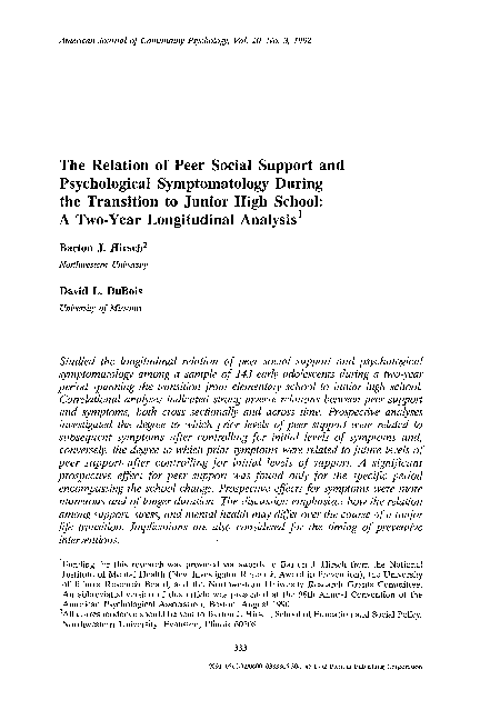 (PDF) The relation of peer social support and psychological ...