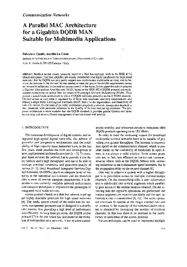 (PDF) A parallel MAC architecture for a Gigabit/s DQDB MAN suitable for ...