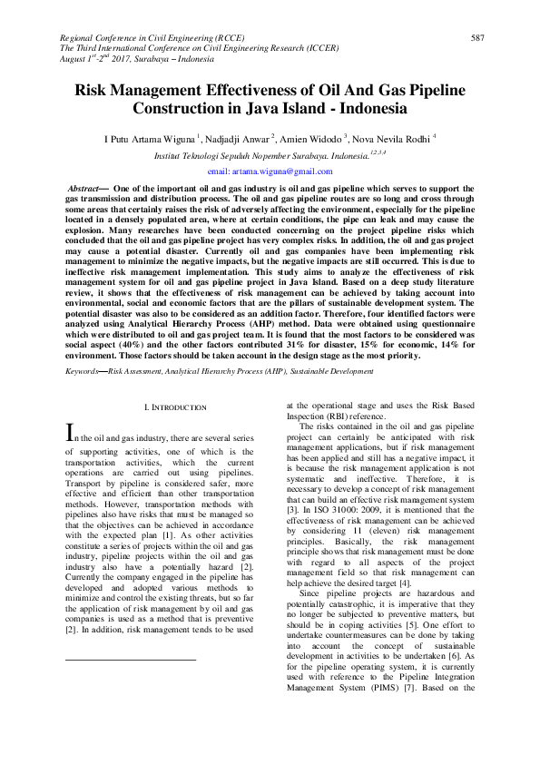 (PDF) Risk Management Effectiveness of Oil And Gas Pipeline ...