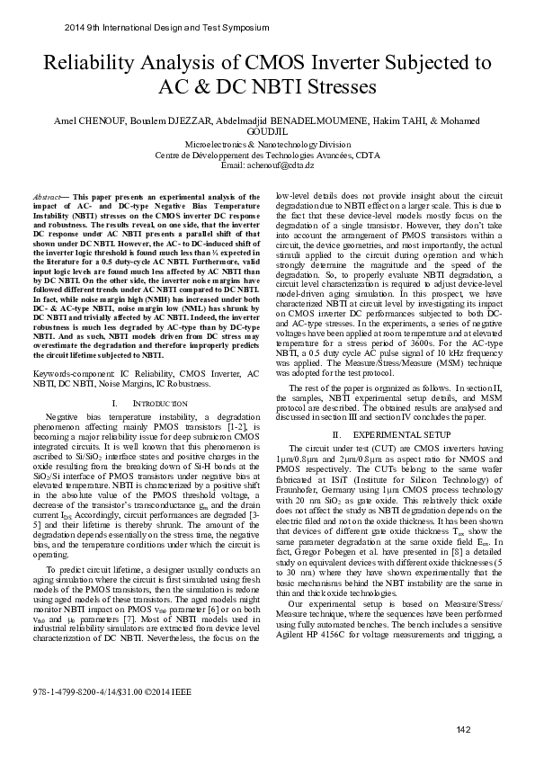 (PDF) Reliability analysis of CMOS inverter subjected to AC & DC NBTI ...