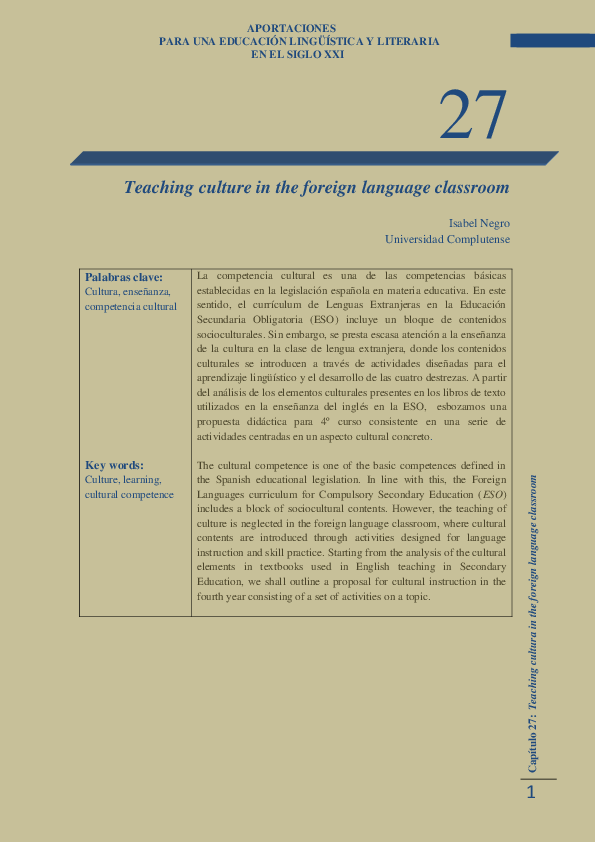 (PDF) Teaching Culture In the Foreign Language Classroom