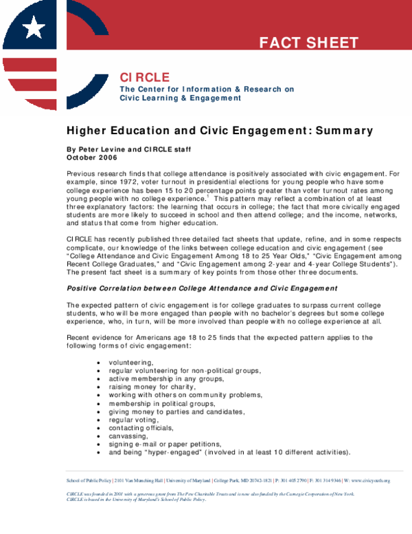 (PDF) Higher Education and Civic Engagement: Summary