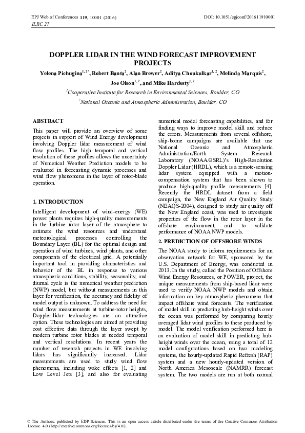 (PDF) Doppler Lidar in the Wind Forecast Improvement Projects