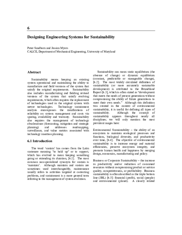 (PDF) Designing Engineering Systems for Sustainability