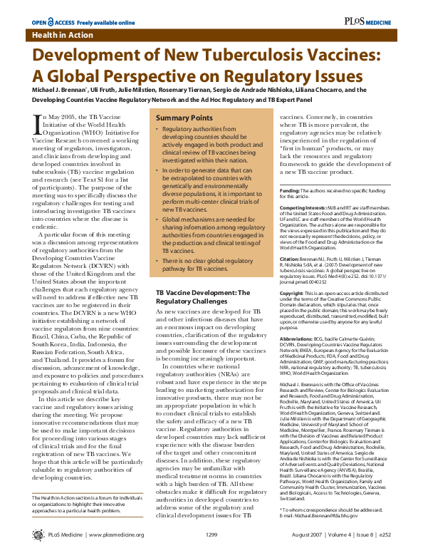 (PDF) Development of New Tuberculosis Vaccines: A Global Perspective on ...