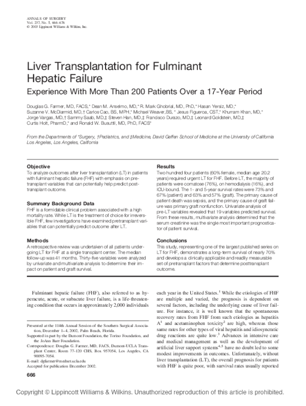 (PDF) Liver Transplantation for Fulminant Hepatic Failure | Alessandra ...