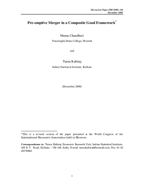 (PDF) Pre-emptive merger in a composite good framework