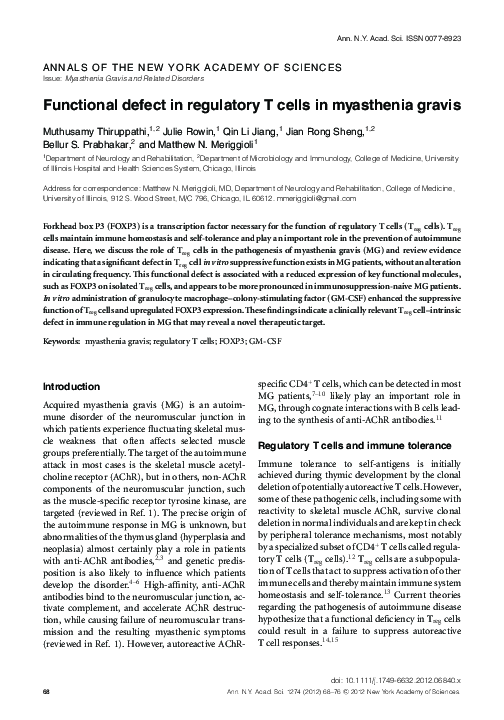 (PDF) Functional defect in regulatory T cells in myasthenia gravis