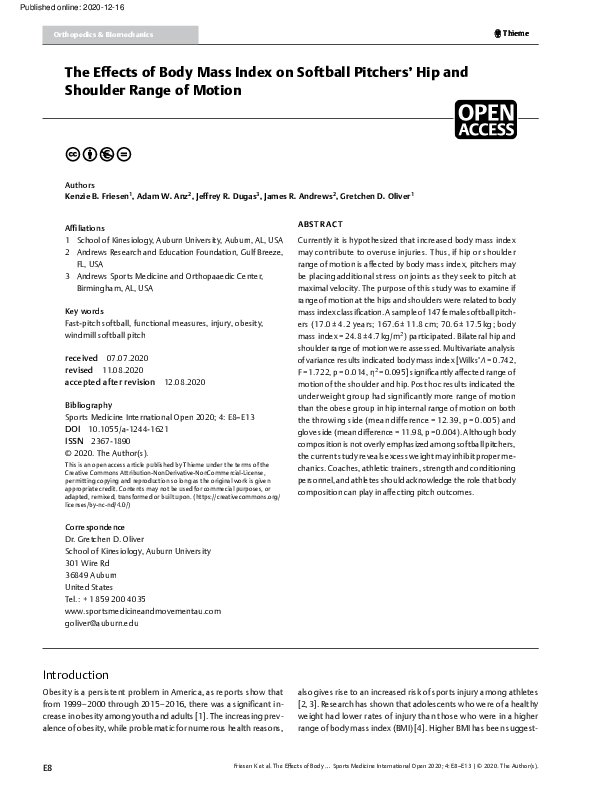 (PDF) The Effects of Body Mass Index on Softball Pitchers’ Hip and ...