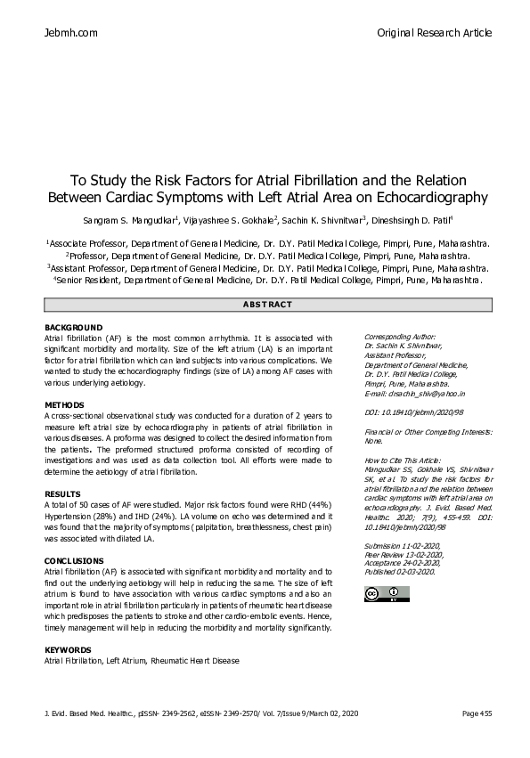 (PDF) To Study the Risk Factors for Atrial Fibrillation and the ...