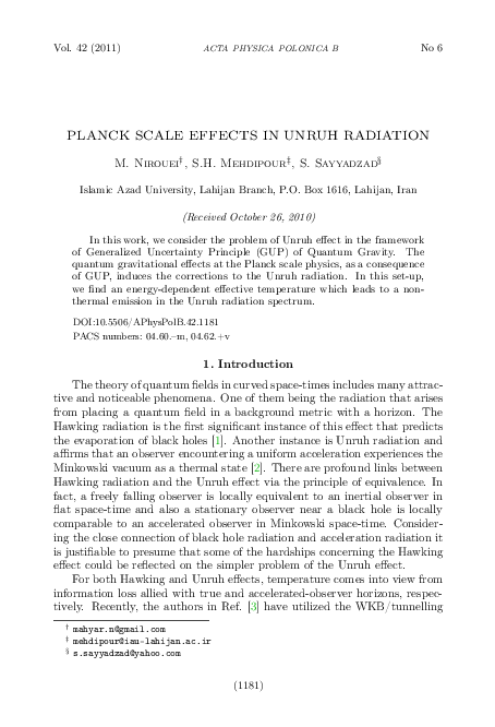  PDF Planck Scale Effects In Unruh Radiation Hamid Mehdipour 