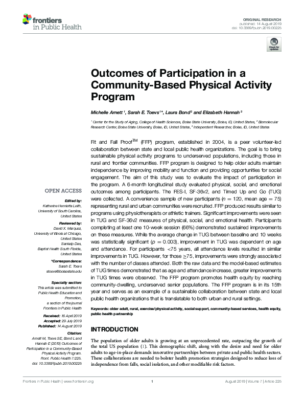 (PDF) Outcomes of Participation in a Community-Based Physical Activity ...