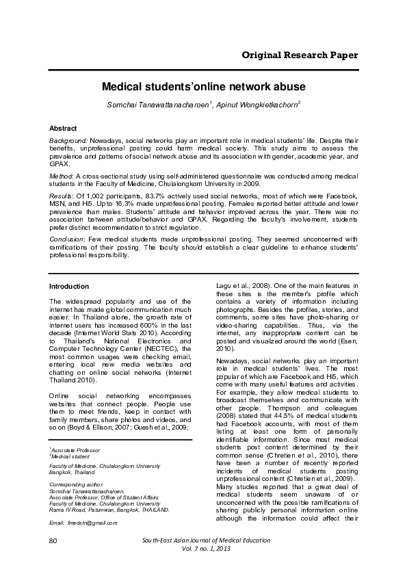 (PDF) Medical students’ online network abuse