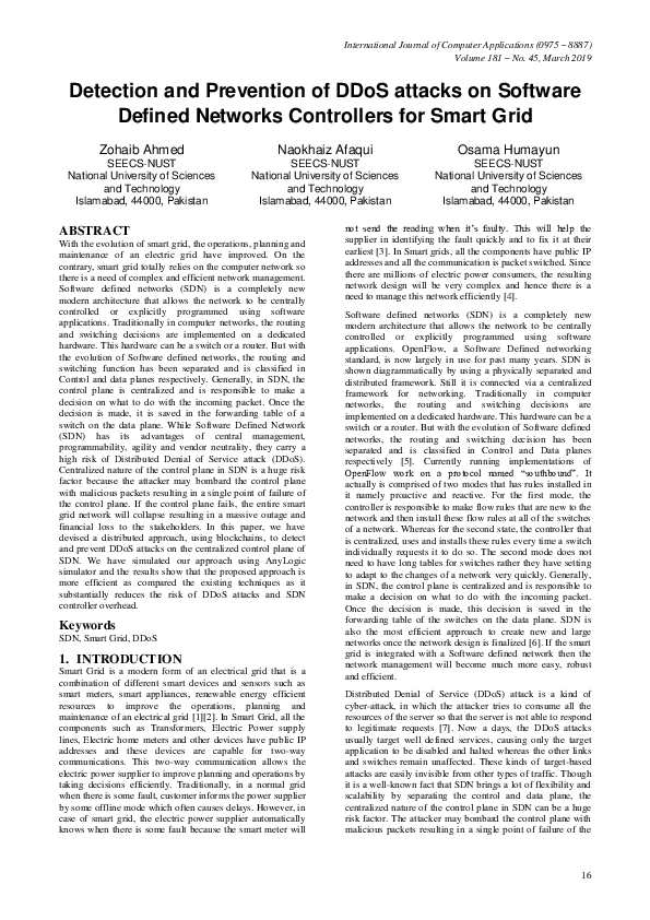 (PDF) Detection and Prevention of DDoS attacks on Software Defined ...