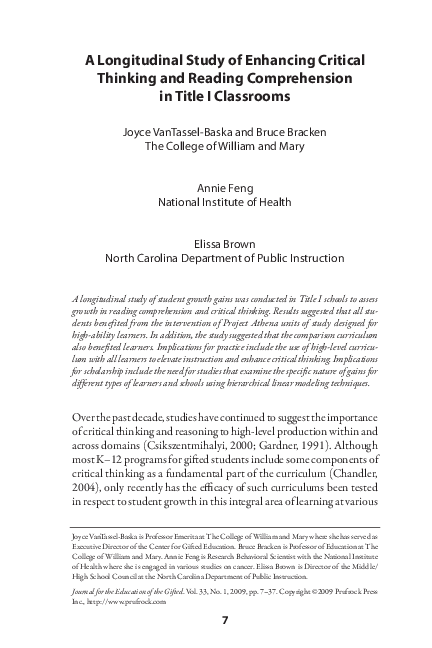 (PDF) A Longitudinal Study of Enhancing Critical Thinking and Reading ...