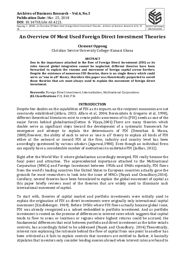 (PDF) An Overview of Most Used Foreign Direct Investment Theories