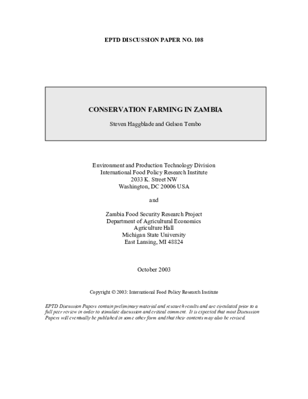 (PDF) Conservation farming in Zambia